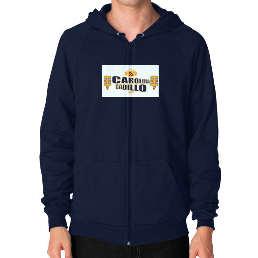Zip Hoodie (on man) Navy - Carolina Cadillo Merchandise