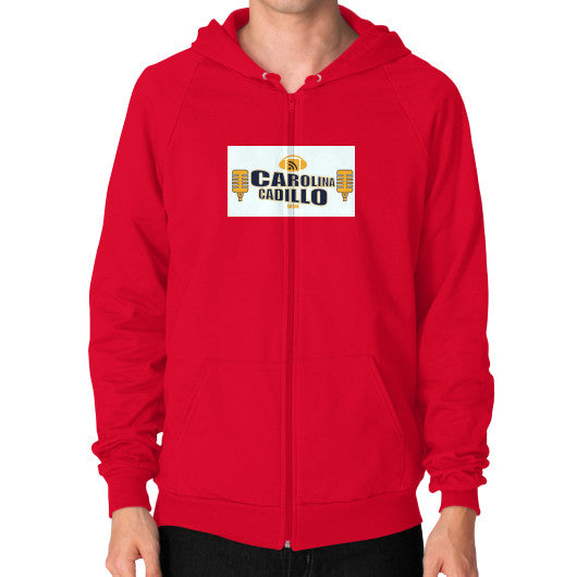 Zip Hoodie (on man) Red - Carolina Cadillo Merchandise