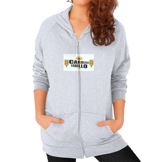 Zip Hoodie (on woman) Heather grey - Carolina Cadillo Merchandise