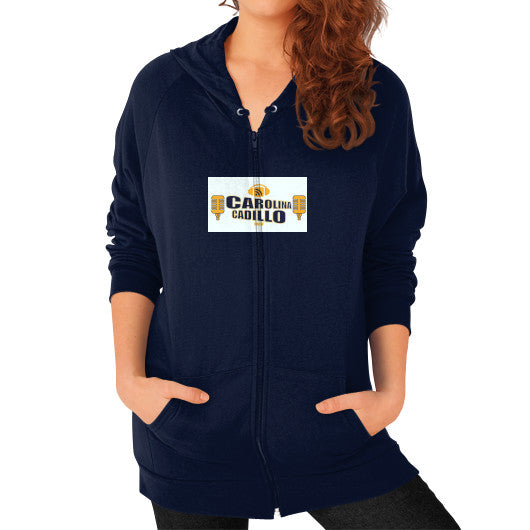 Zip Hoodie (on woman) Navy - Carolina Cadillo Merchandise