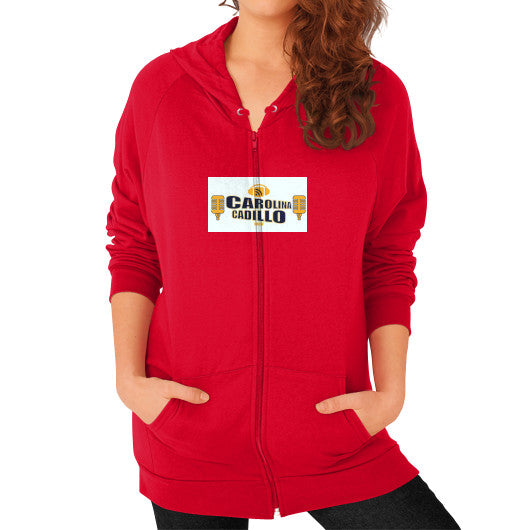 Zip Hoodie (on woman) Red - Carolina Cadillo Merchandise