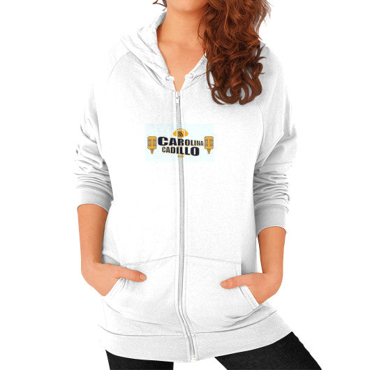 Zip Hoodie (on woman) White - Carolina Cadillo Merchandise